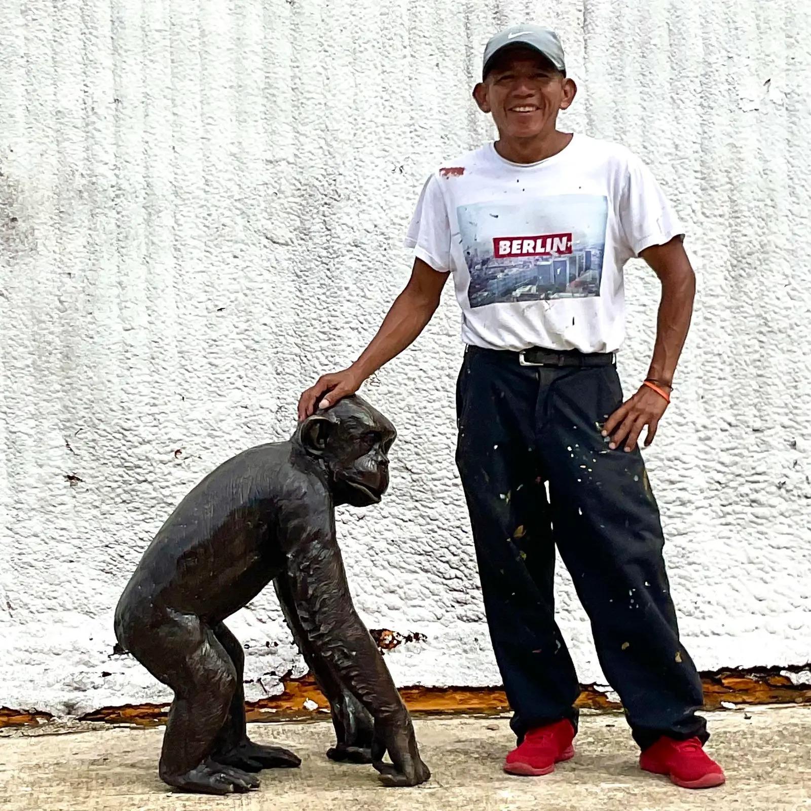 Vintage Boho Monumental Bronze Monkey Sculpture 1