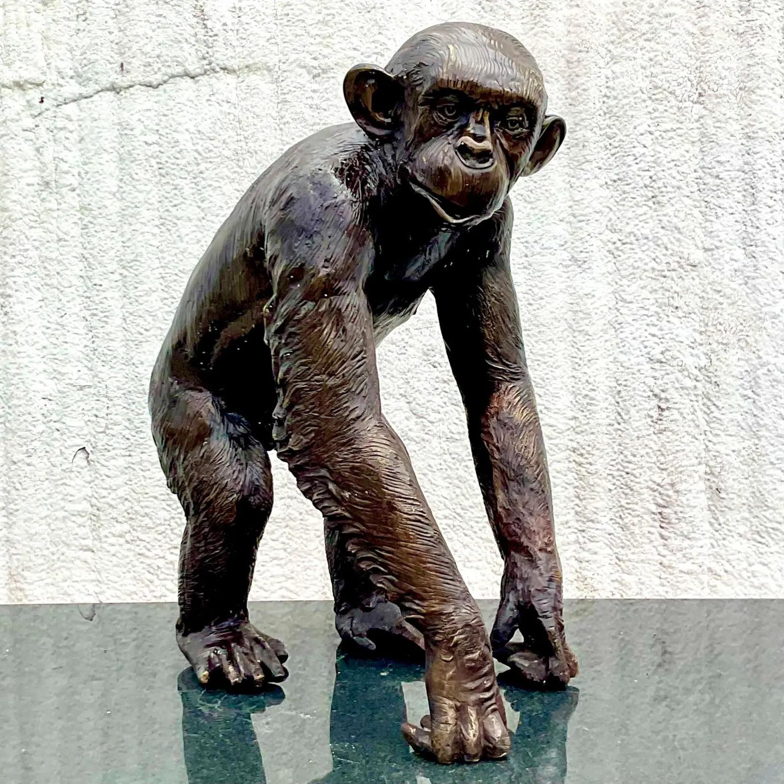 Vintage Boho Monumental Bronze Monkey Sculpture 2