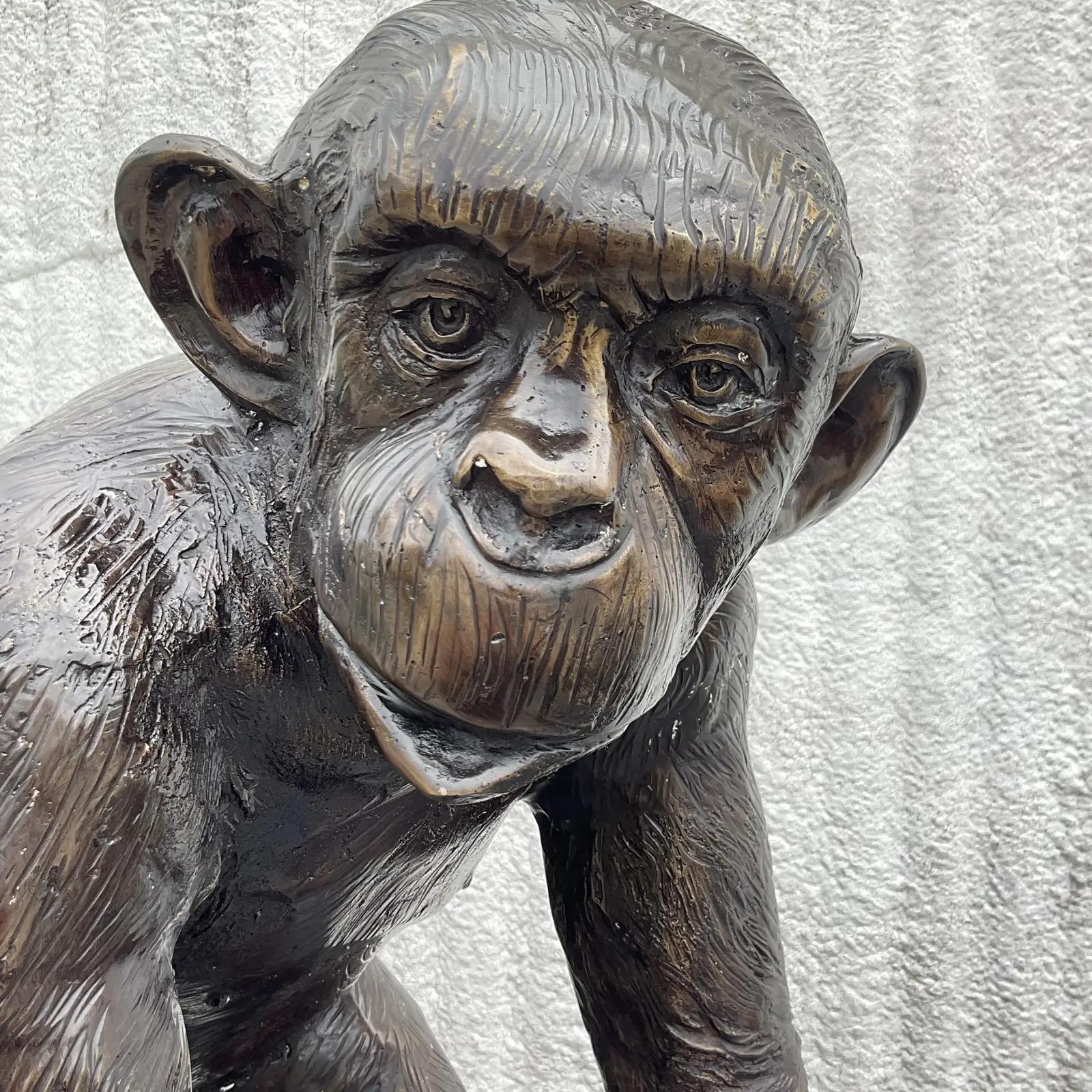 Vintage Boho Monumental Bronze Monkey Sculpture 3