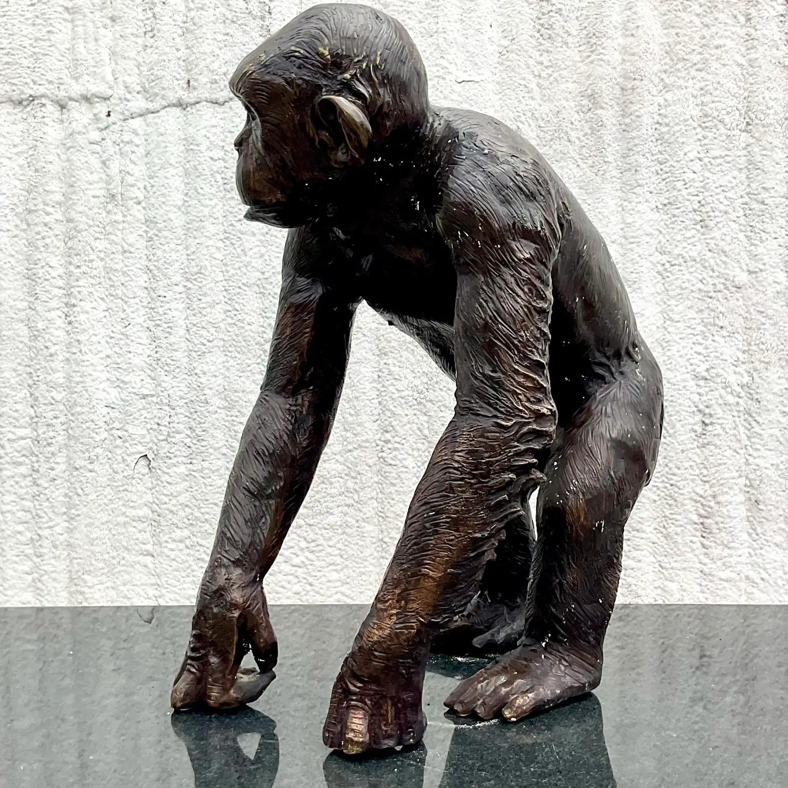 Vintage Boho Monumental Bronze Monkey Sculpture 4