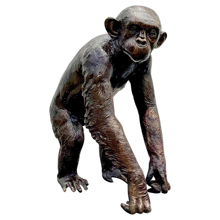 Vintage Boho Monumental Bronze Monkey Sculpture For Sale at 1stDibs