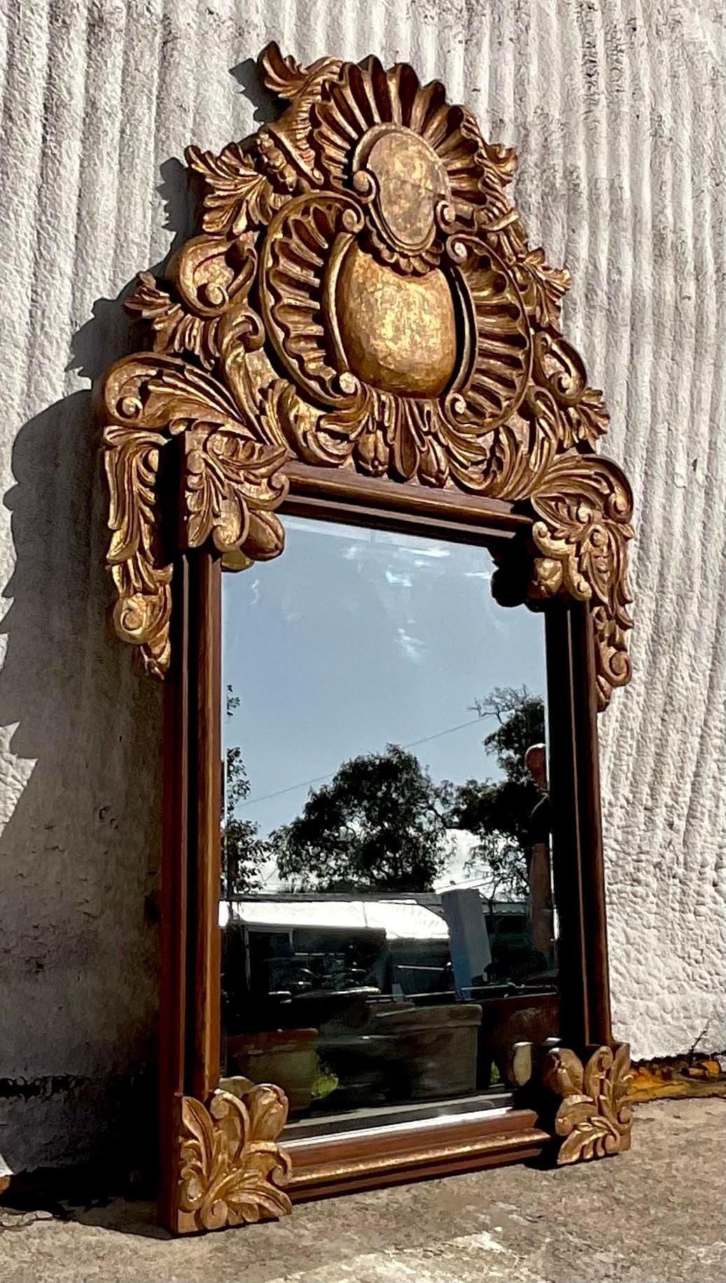 Miroir monumental bohème sculpté et doré vintage en vente 3