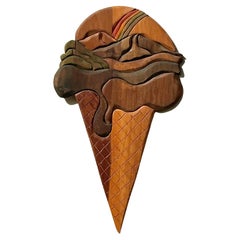 Vintage Boho Monumental Carved Ice Cream Cone Wall Sculpture