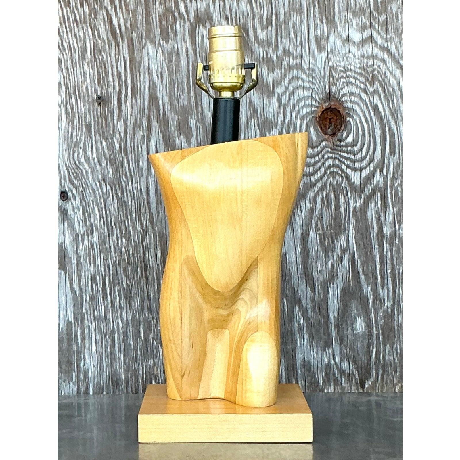 Mid-Century Modern Vintage Boho Monumental Carved Male Torso Lamp For Sale