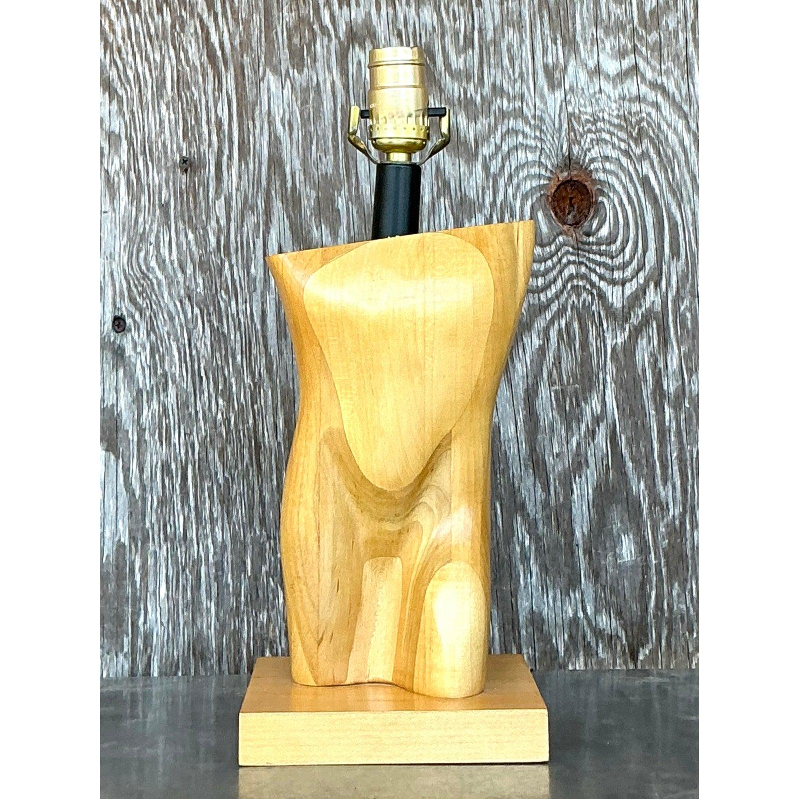Vintage Boho Monumental Carved Male Torso Lamp In Good Condition For Sale In West Palm Beach, FL