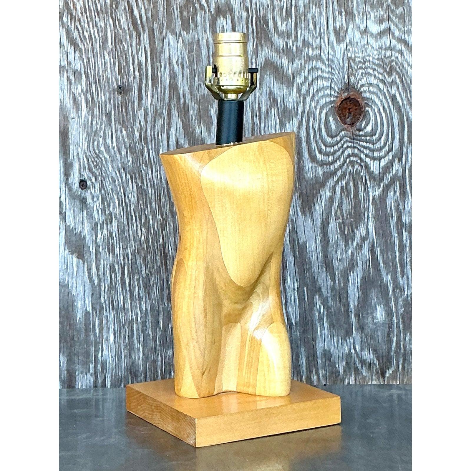 20th Century Vintage Boho Monumental Carved Male Torso Lamp For Sale