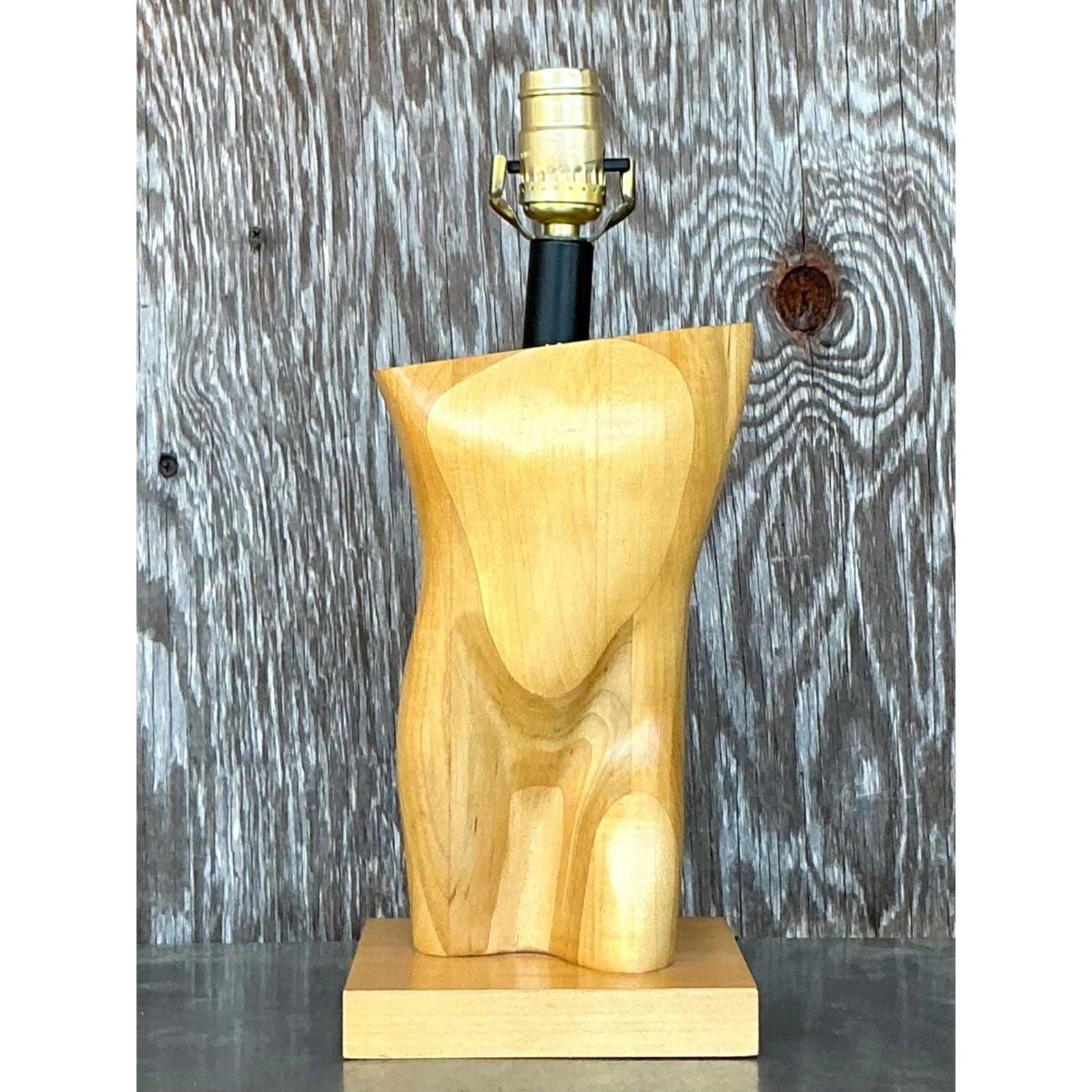 Metal Vintage Boho Monumental Carved Male Torso Lamp For Sale