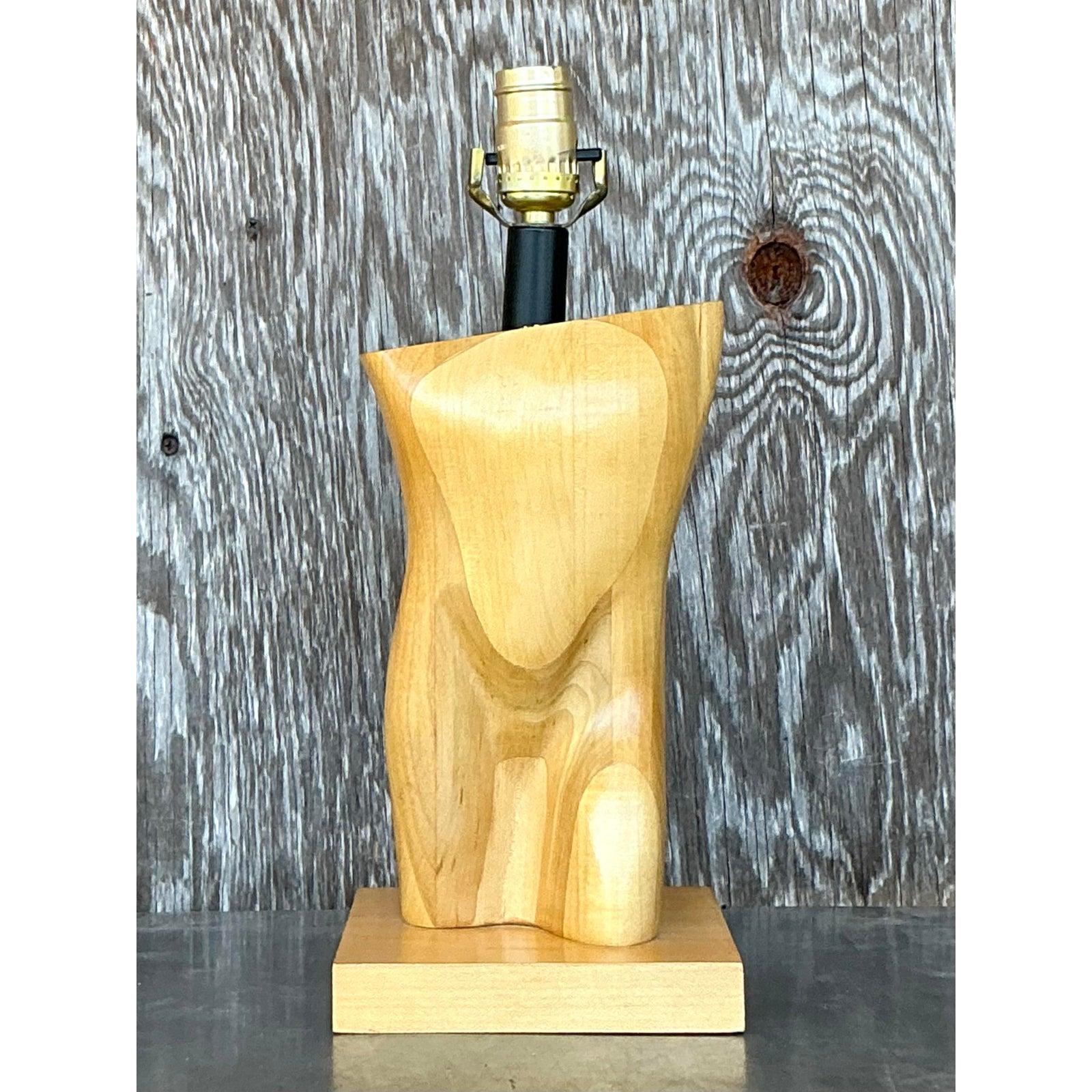 Vintage Boho Monumental Carved Male Torso Lamp For Sale 1
