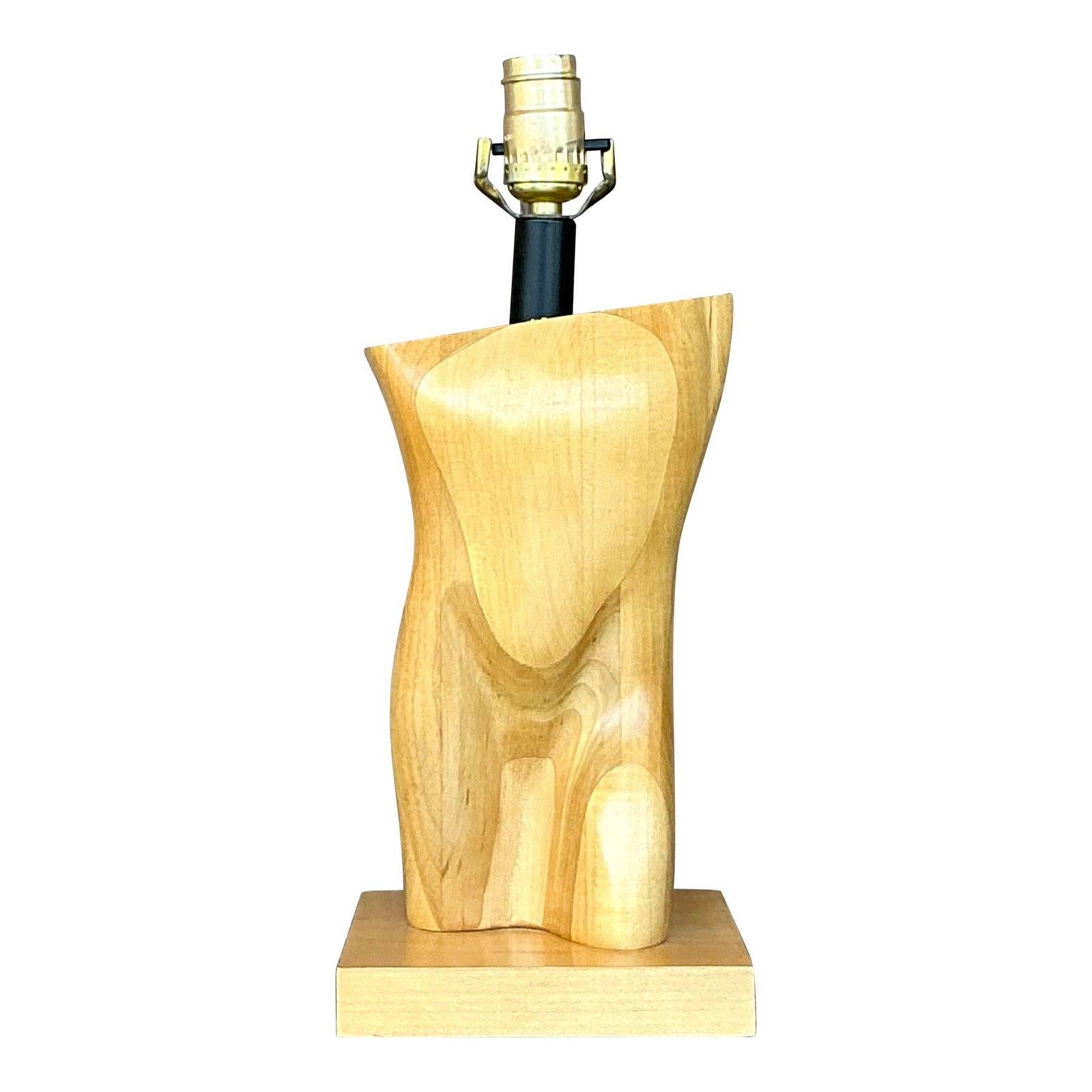 Vintage Boho Monumental Carved Male Torso Lamp For Sale 2