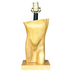 Vintage Boho Monumental Carved Male Torso Lamp