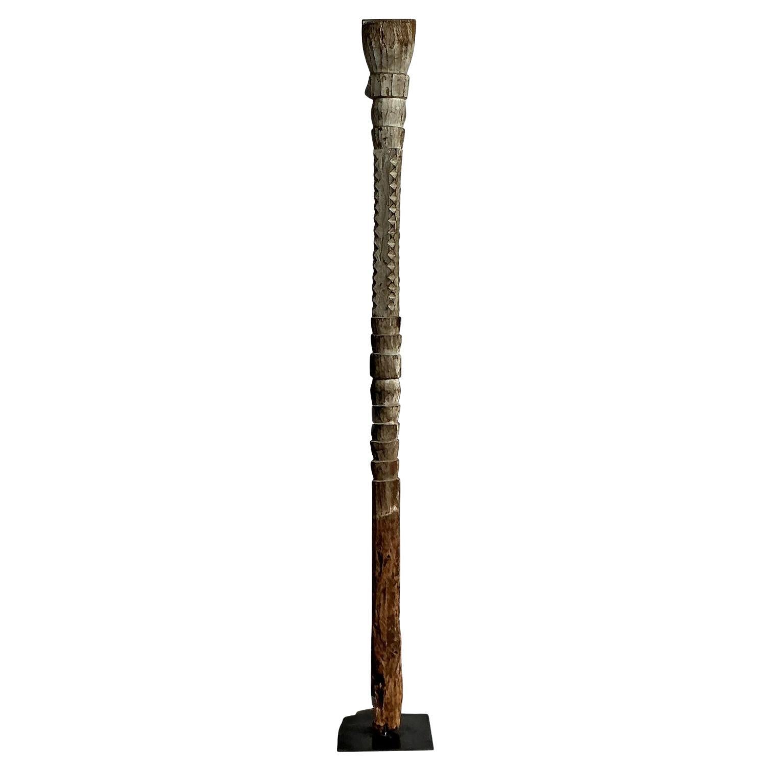 Vintage Boho Monumental Carved Totem Sculpture