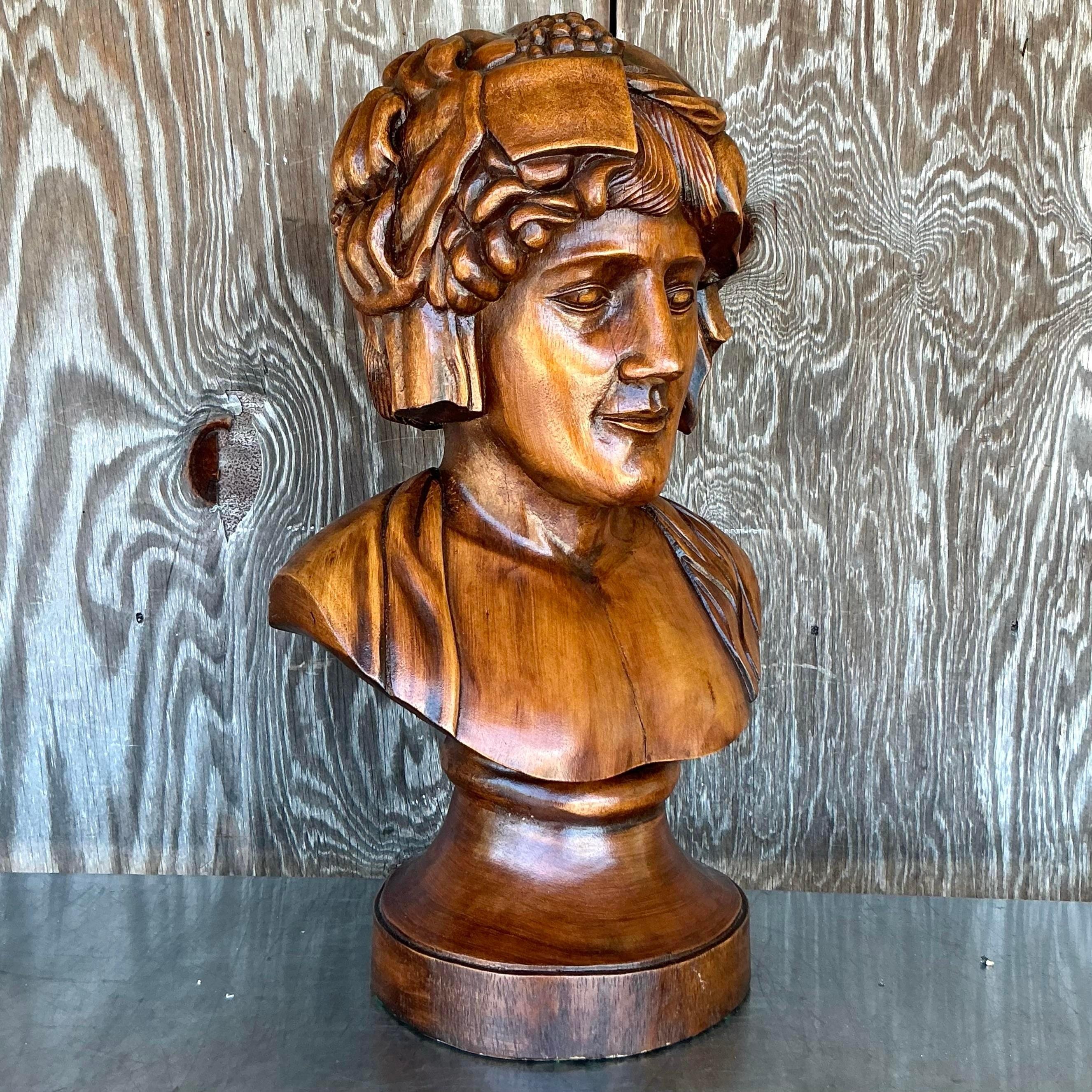 Vintage Boho Monumentale Busto di donna in legno intagliato Scultura in vendita 1