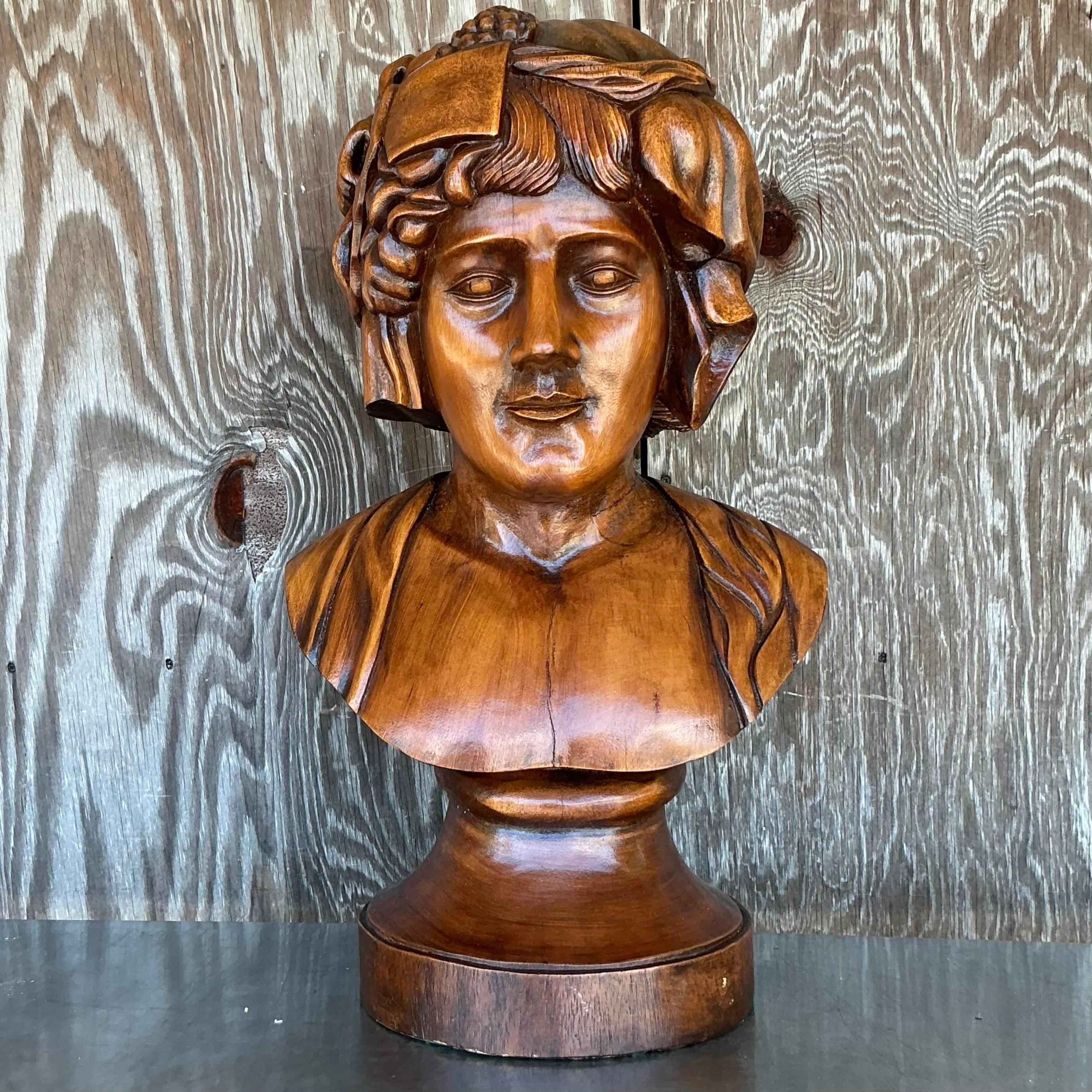 Vintage Boho Monumentale Busto di donna in legno intagliato Scultura in vendita 3