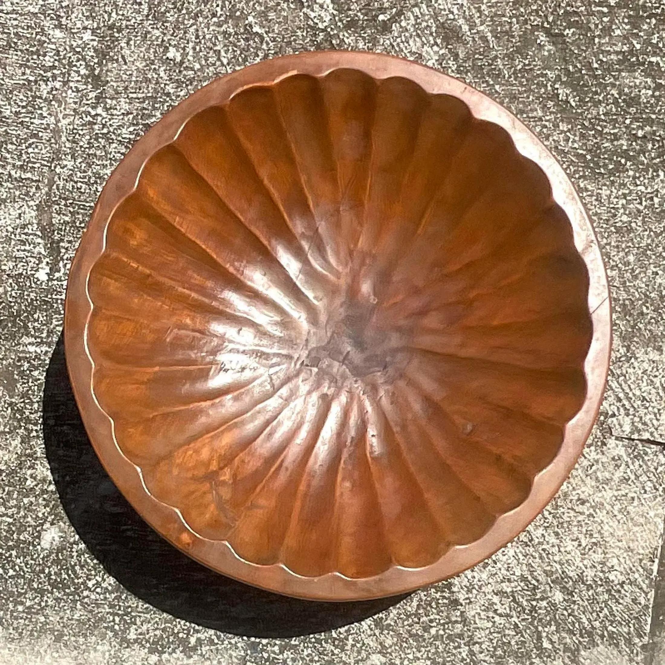 Philippine Vintage Boho Monumental Carved Wooden Bowl For Sale
