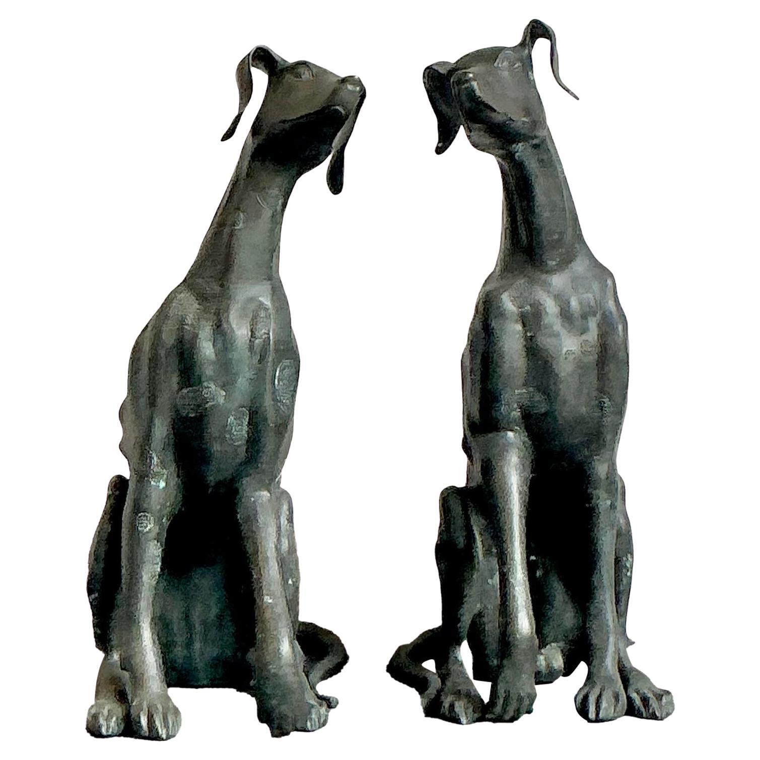 Vintage Boho Monumental Cast Bronze Dogs - A Pair