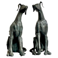 Vintage Boho Monumental Cast Bronze Dogs - A Pair