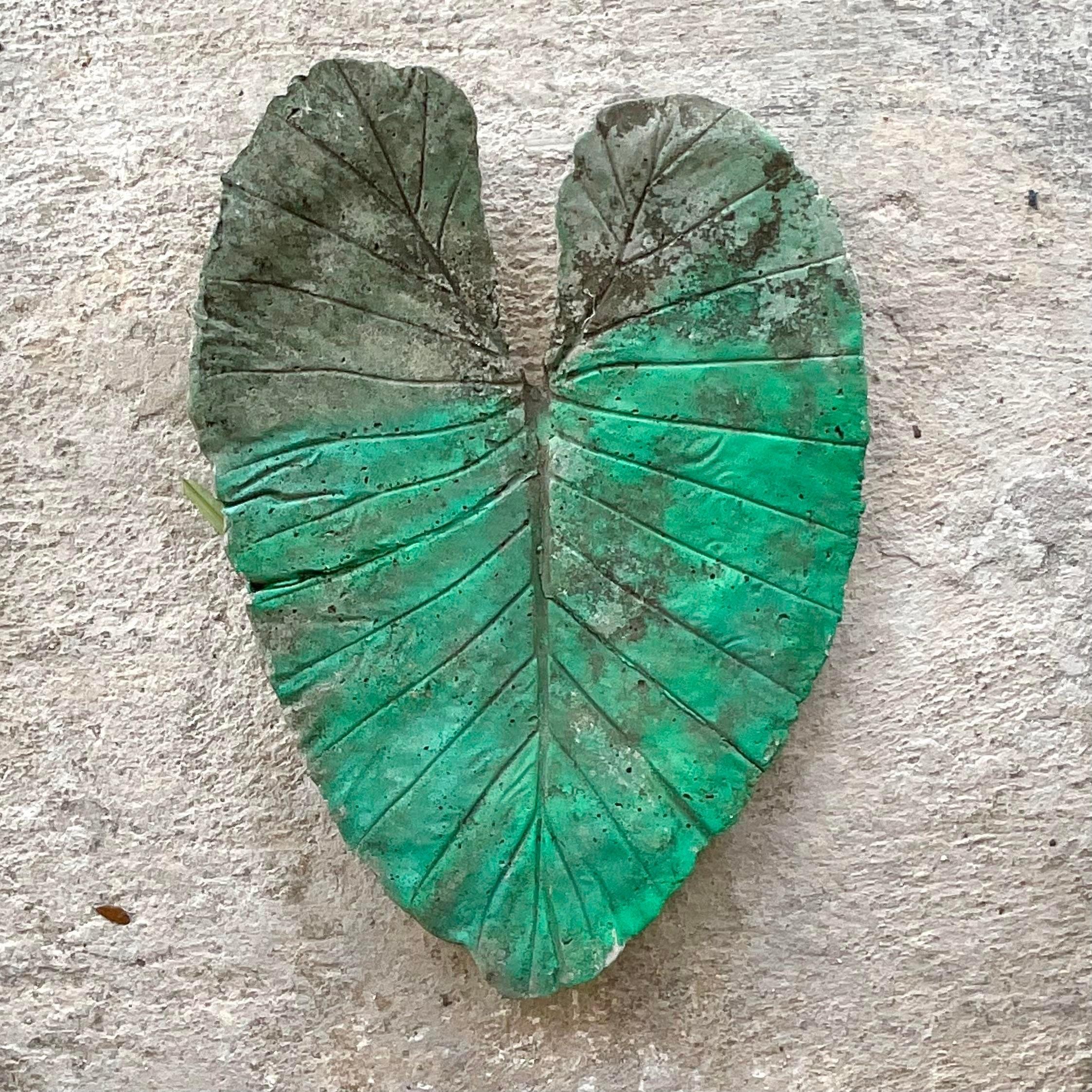 Vintage Monumental Boho Cast Concrete Elephant Ear Leaf In Good Condition For Sale In west palm beach, FL