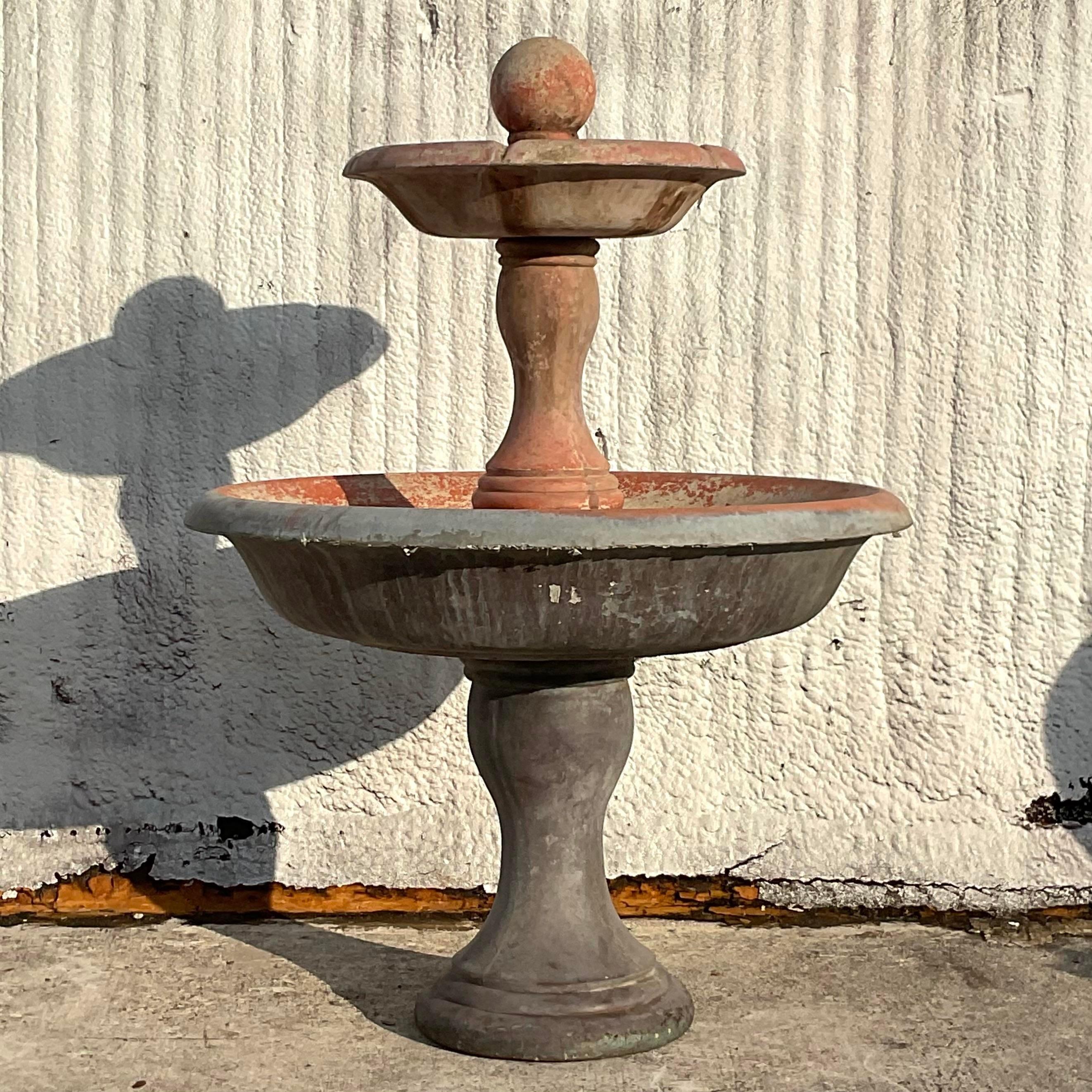 American Vintage Boho Monumental Cast Concrete Fountain