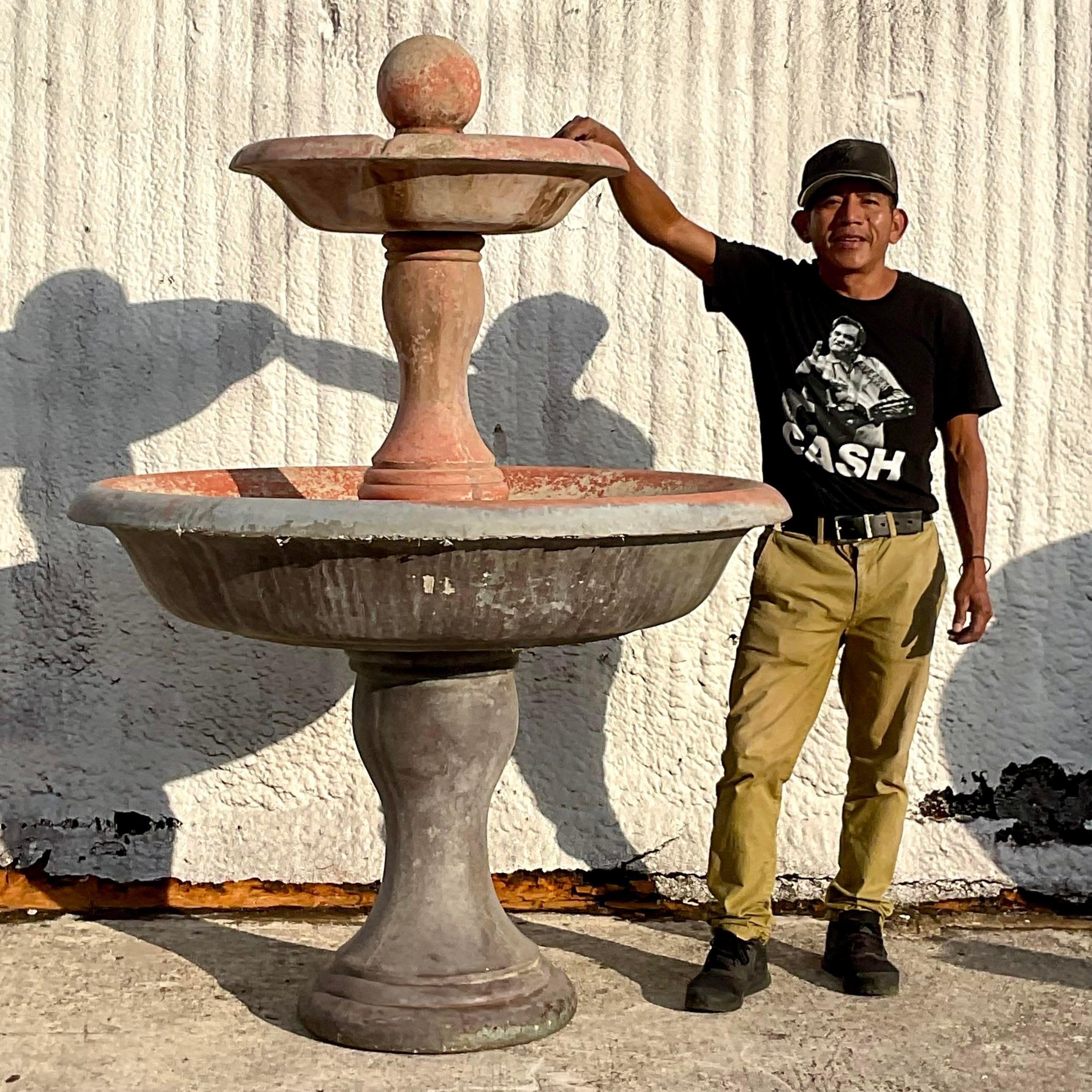 Vintage Boho Monumental Cast Concrete Fountain In Good Condition In west palm beach, FL