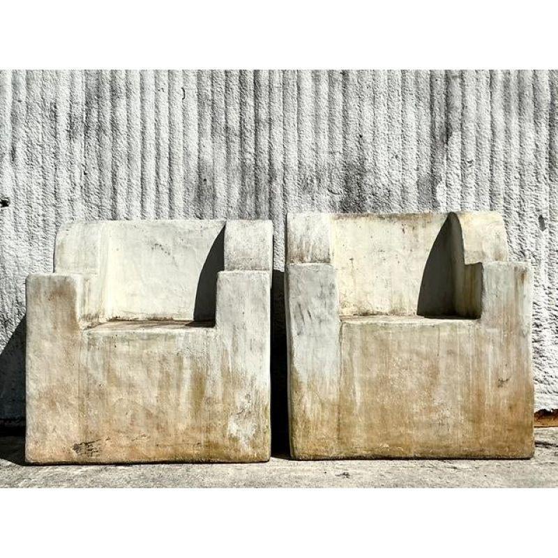 Sedie monumentali vintage in cemento armato su fibra di vetro - Set di 2 in vendita 1