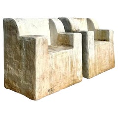 Vintage Boho Monumental Cast Concrete Over Fiberglass Chairs - Set of 2