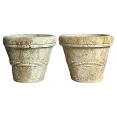 Vintage Boho Monumental Cast Concrete Planters - A Pair