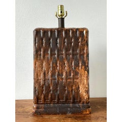 Vintage Boho Monumental Ceramic Weave Lamp