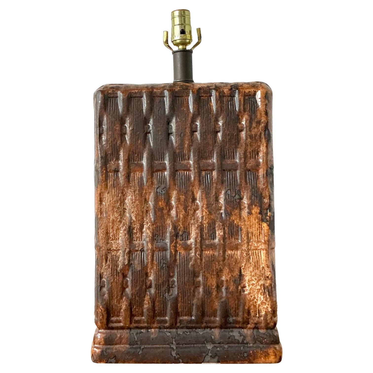 Vintage Boho Monumental Ceramic Weave Lamp For Sale