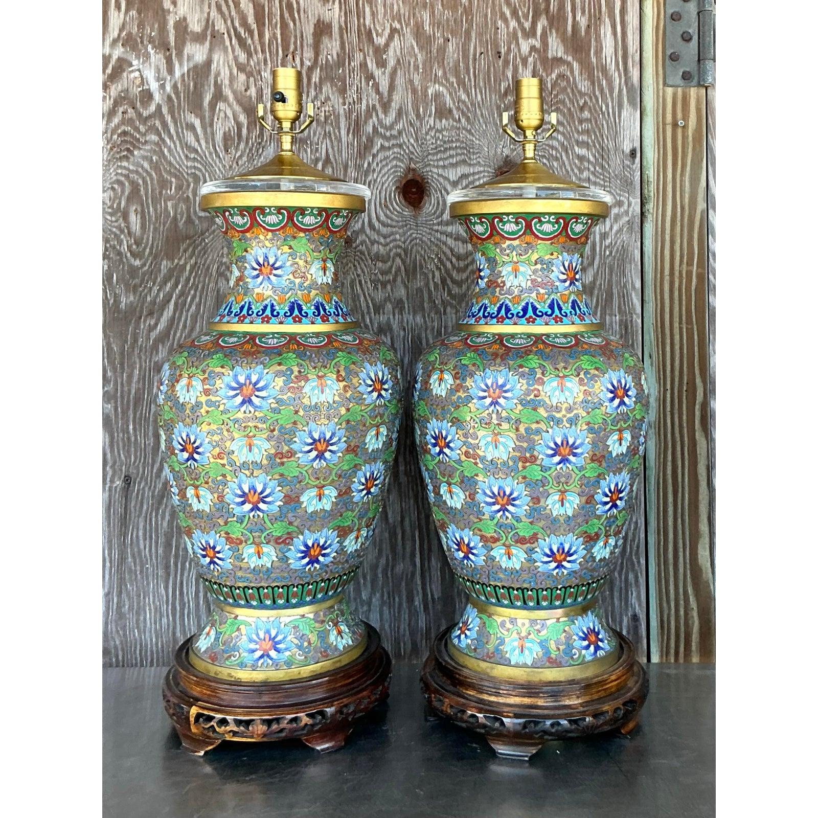 Lampade Cloisonné monumentali Boho d'epoca - Una coppia in vendita 1