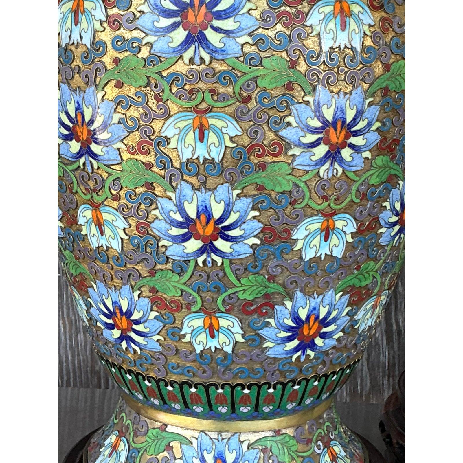 Lampade Cloisonné monumentali Boho d'epoca - Una coppia in vendita 2