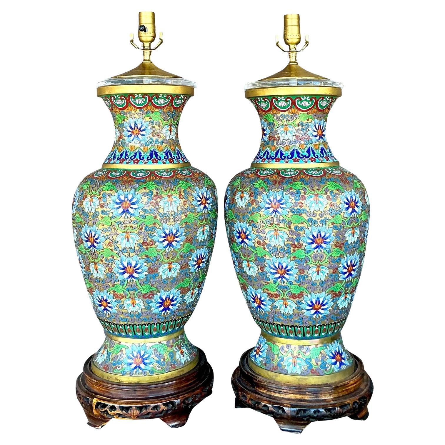 Lampade Cloisonné monumentali Boho d'epoca - Una coppia