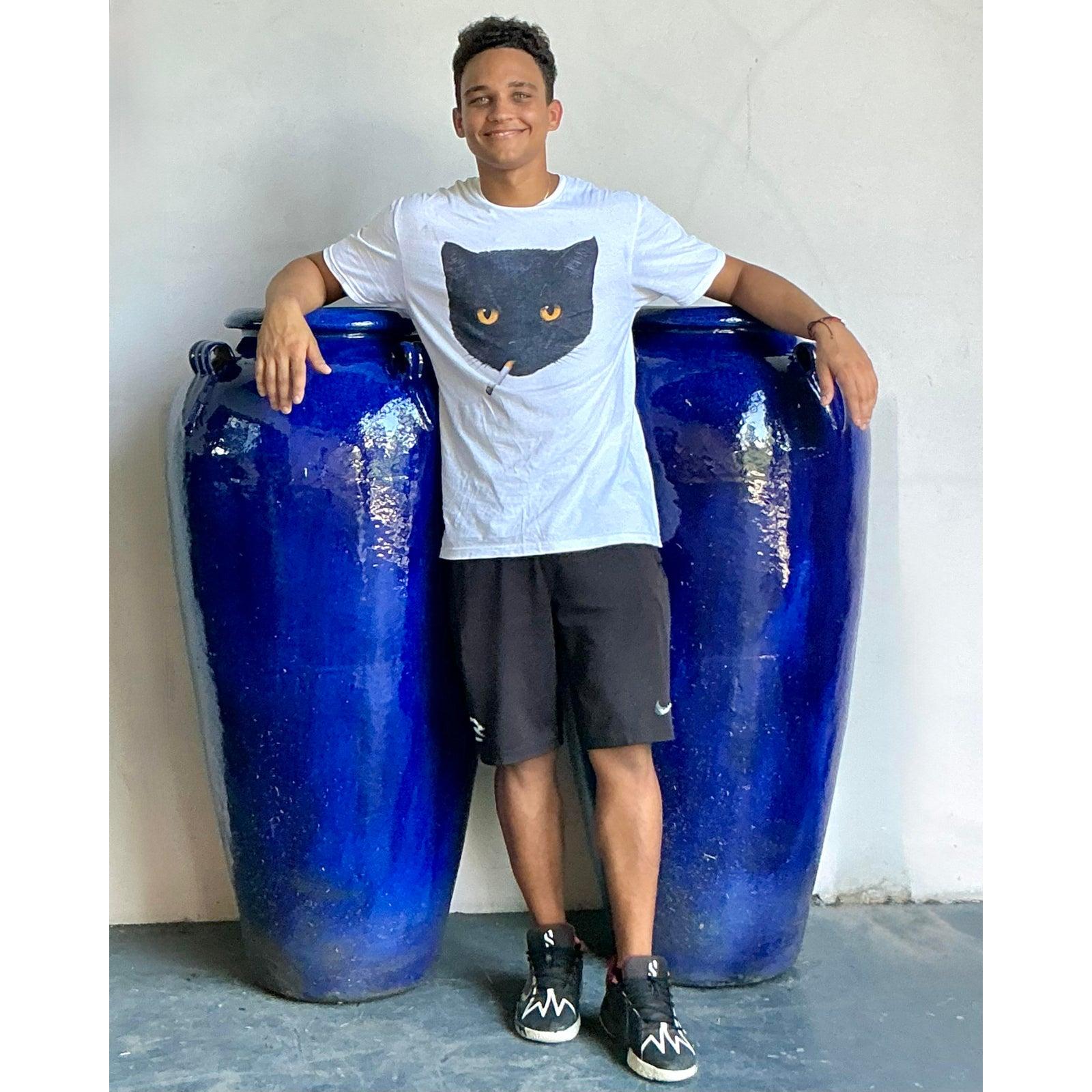 Vintage Boho Monumental Urnes en céramique émaillée cobalt - Une paire Bon état - En vente à West Palm Beach, FL