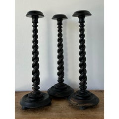 Vintage Boho Monumental Distressed Barley Twist Candlesticks - Set of 3
