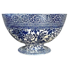 Antique Boho Monumental Doulton Burslem Blue and White Centerpiece Bowl