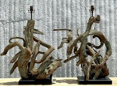 Vintage Boho Monumental Driftwood Lamps - A Pair