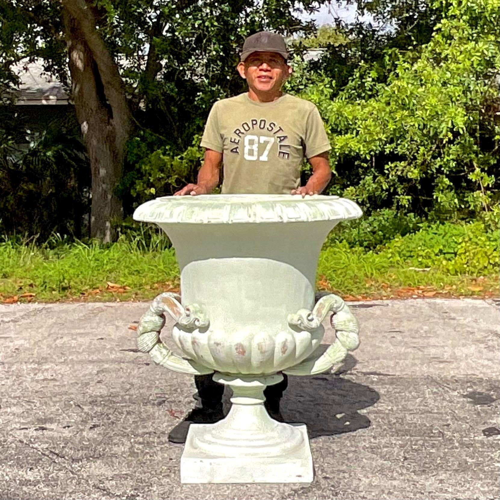 Vintage Boho Monumental Fiberglass Urn In Good Condition For Sale In west palm beach, FL