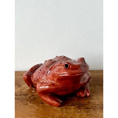 Vintage Boho Monumental Glazed Ceramic Frog