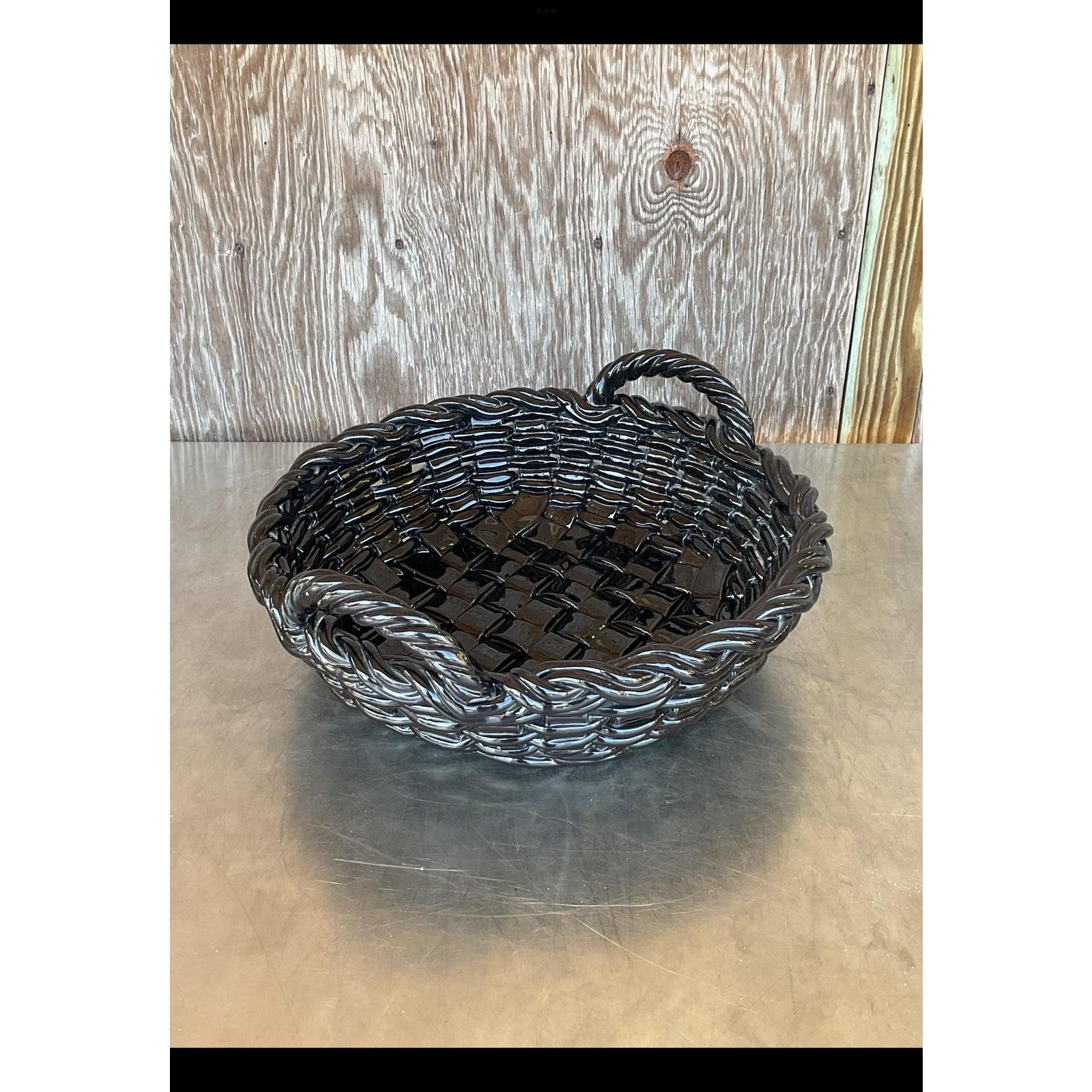 Monumentale Boho d'epoca in ceramica smaltata. Ciotola a reticolo in vendita 4