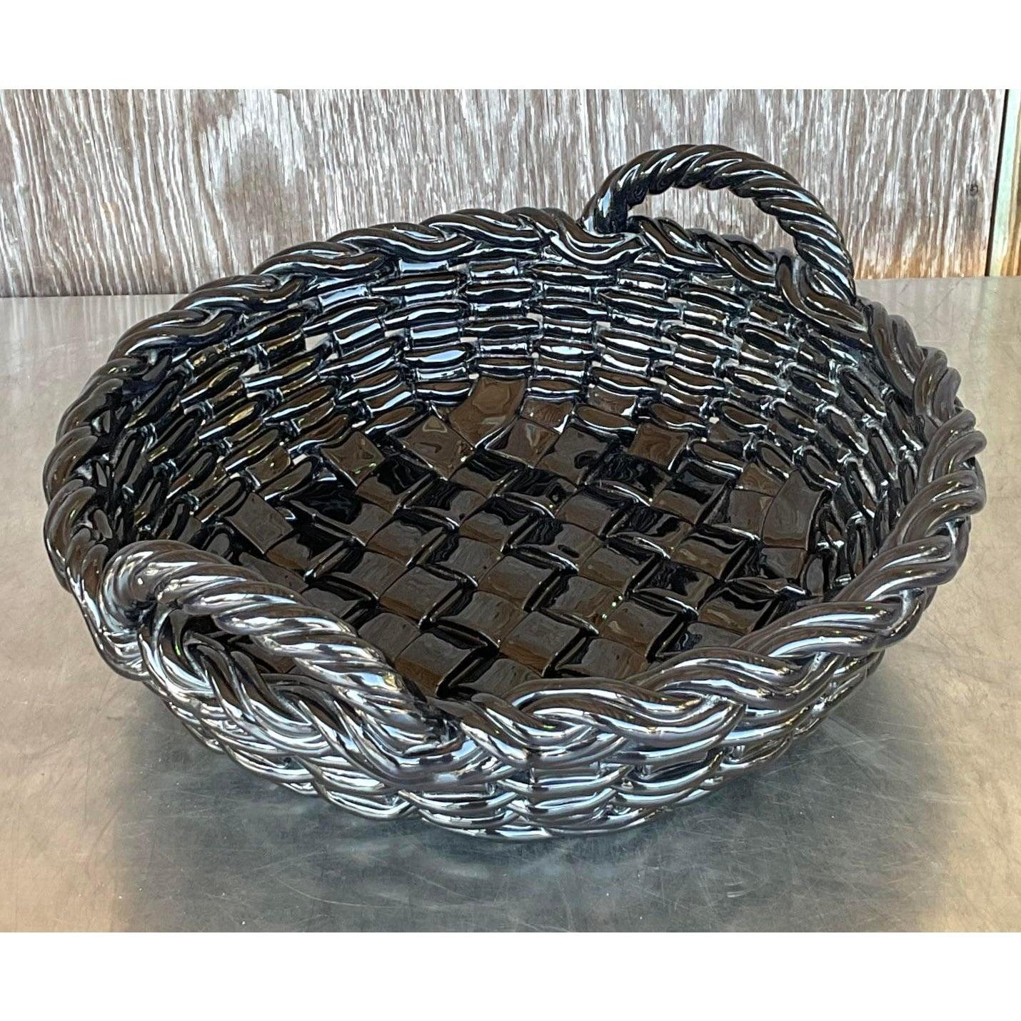 Americano Monumentale Boho d'epoca in ceramica smaltata. Ciotola a reticolo in vendita