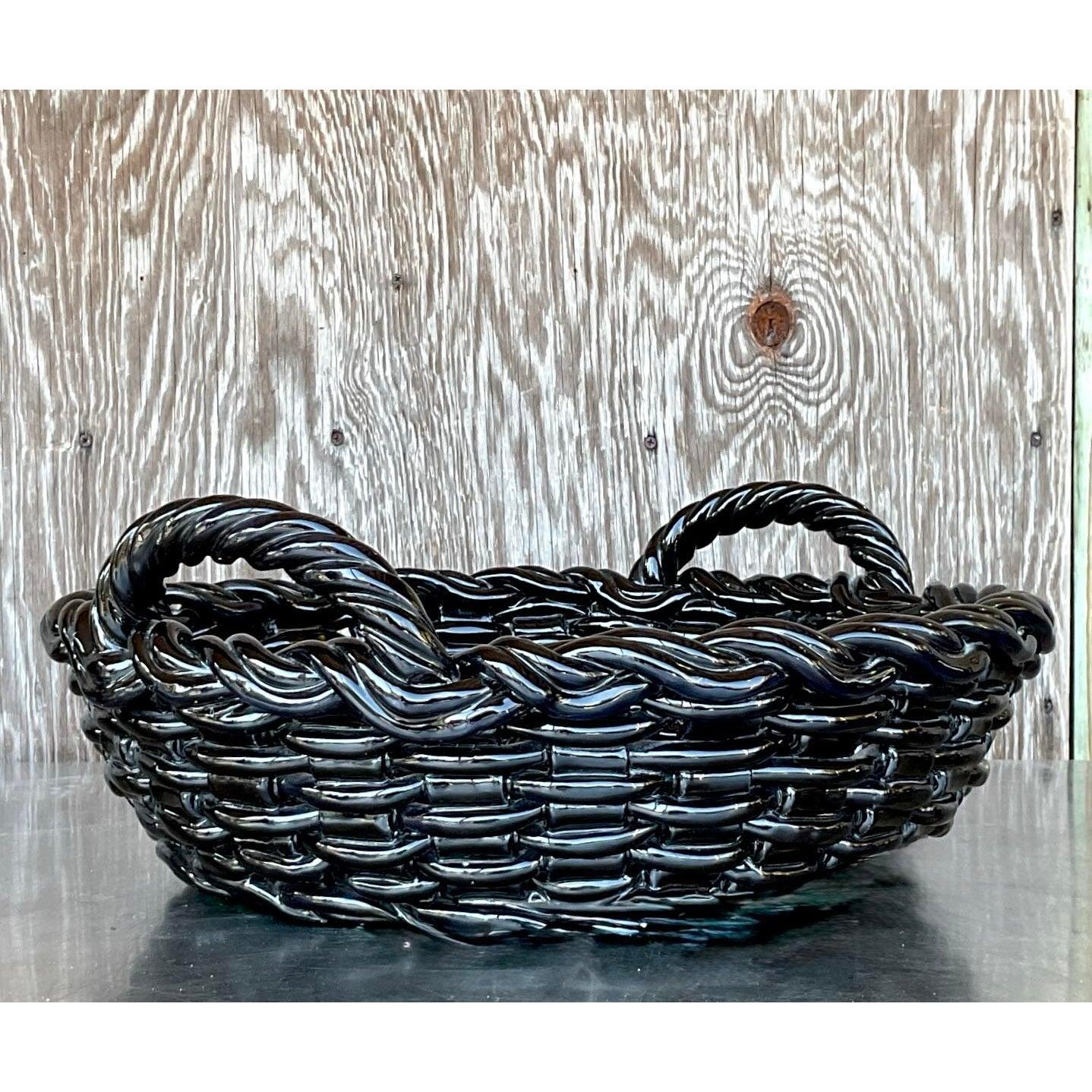 XX secolo Monumentale Boho d'epoca in ceramica smaltata. Ciotola a reticolo in vendita