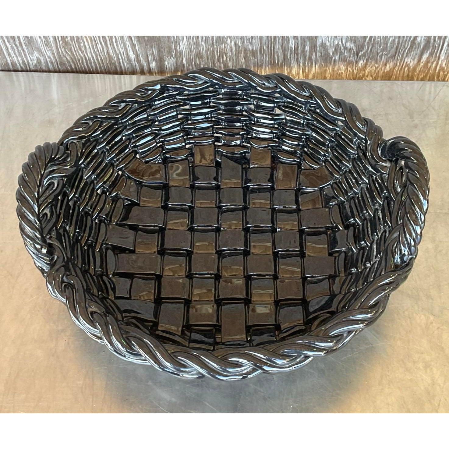 Ceramica Monumentale Boho d'epoca in ceramica smaltata. Ciotola a reticolo in vendita