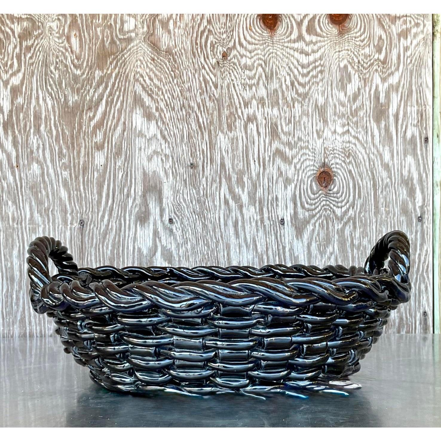 Monumentale Boho d'epoca in ceramica smaltata. Ciotola a reticolo in vendita 2