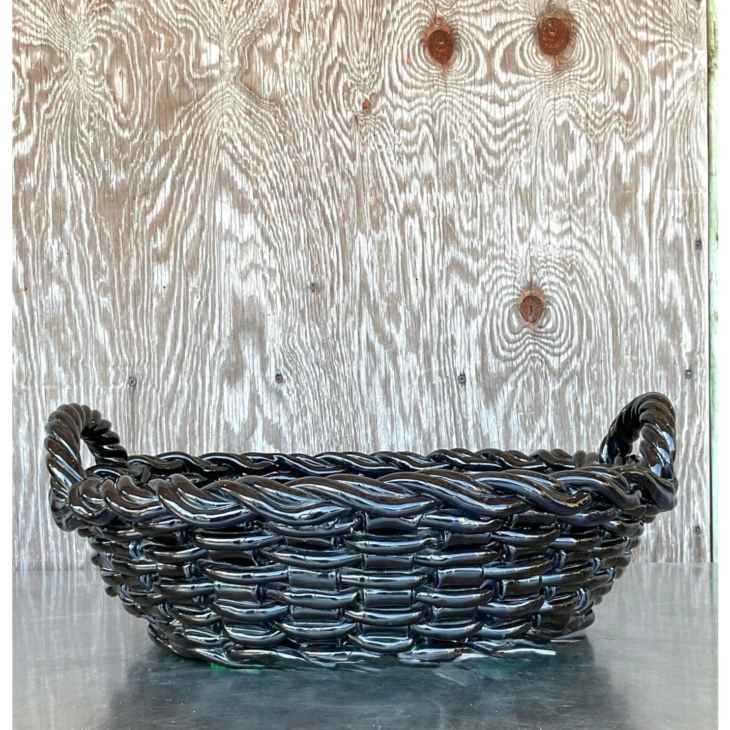 Monumentale Boho d'epoca in ceramica smaltata. Ciotola a reticolo in vendita 3