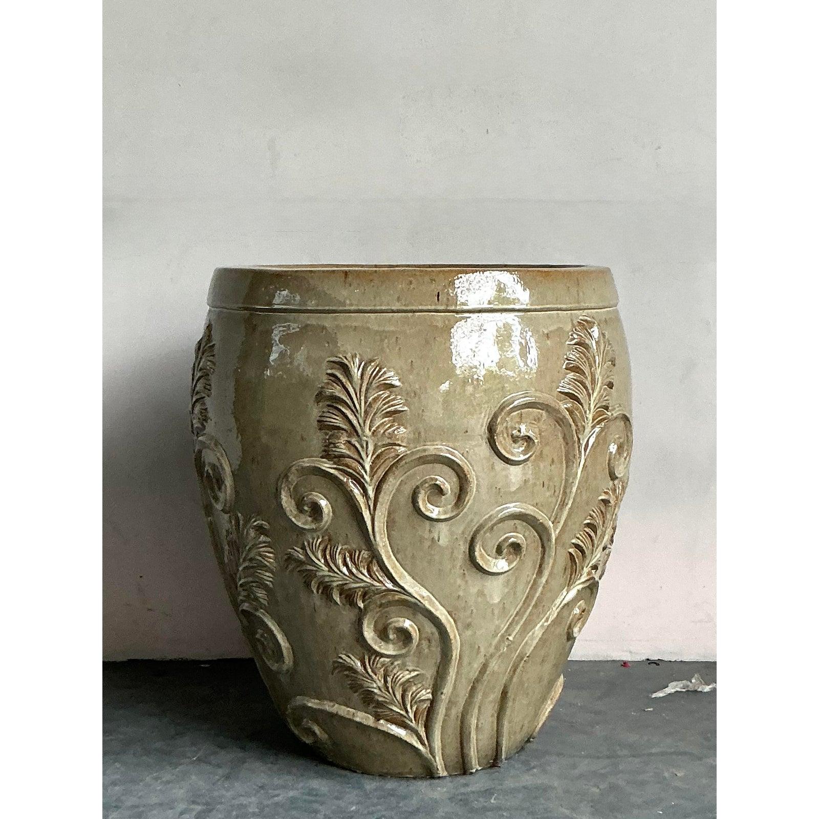 Vietnamien Jardinière monumentale Boho vintage en céramique émaillée en vente