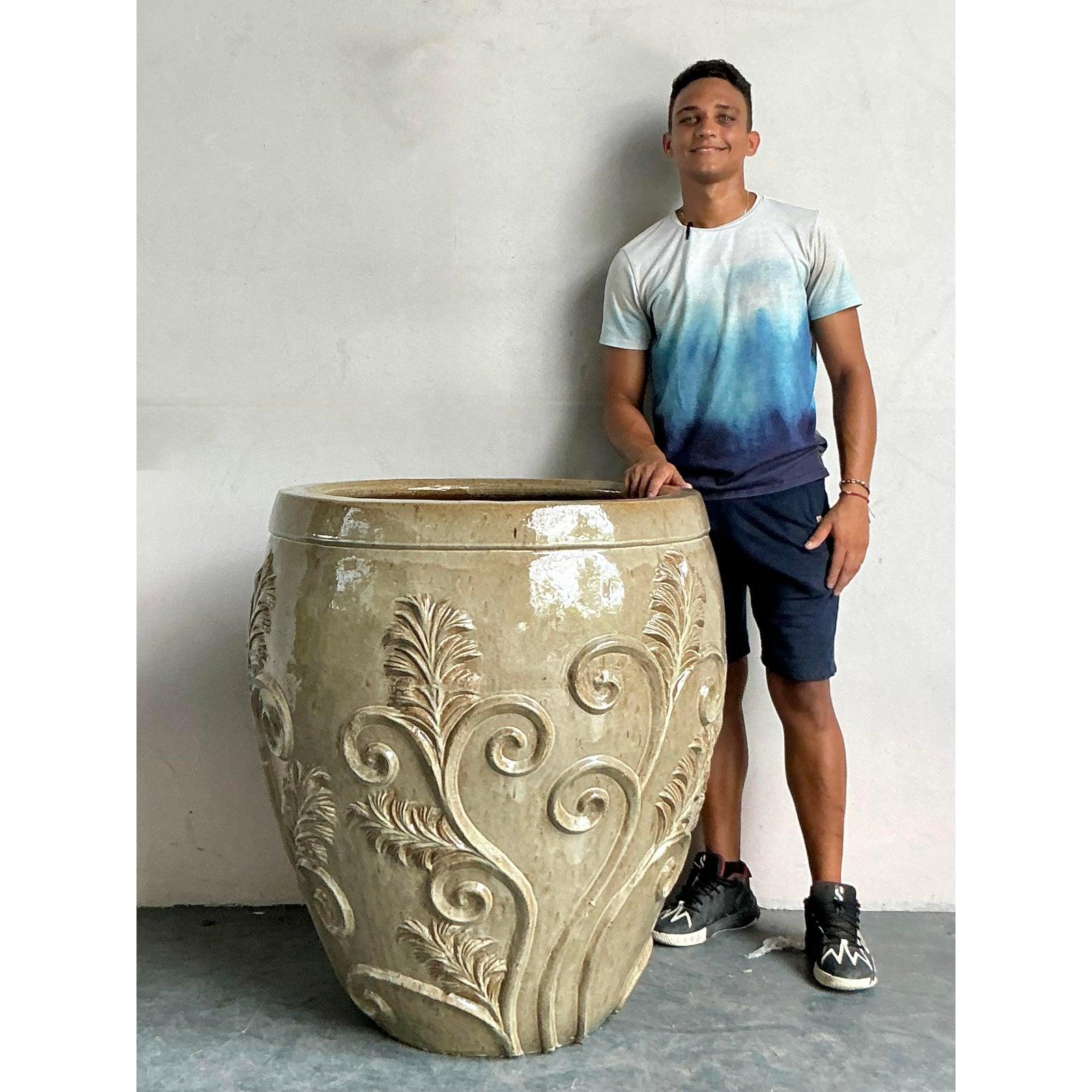 Jardinière monumentale Boho vintage en céramique émaillée Bon état - En vente à West Palm Beach, FL