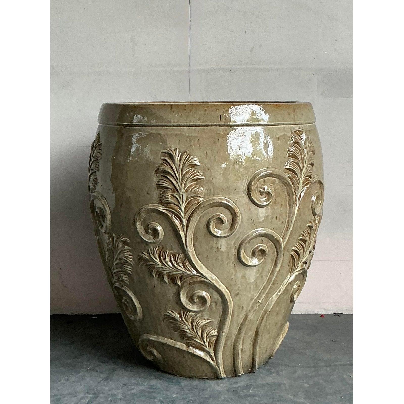20ième siècle Jardinière monumentale Boho vintage en céramique émaillée en vente