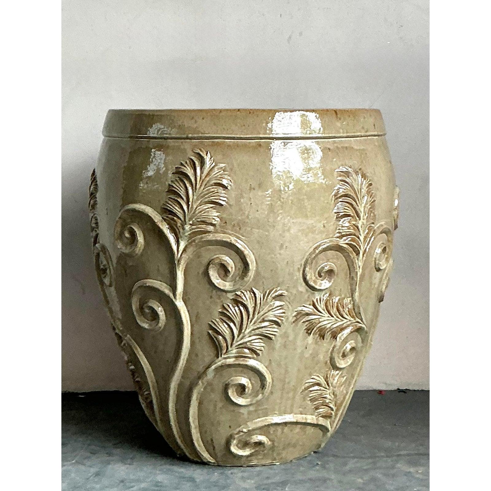 Céramique Jardinière monumentale Boho vintage en céramique émaillée en vente