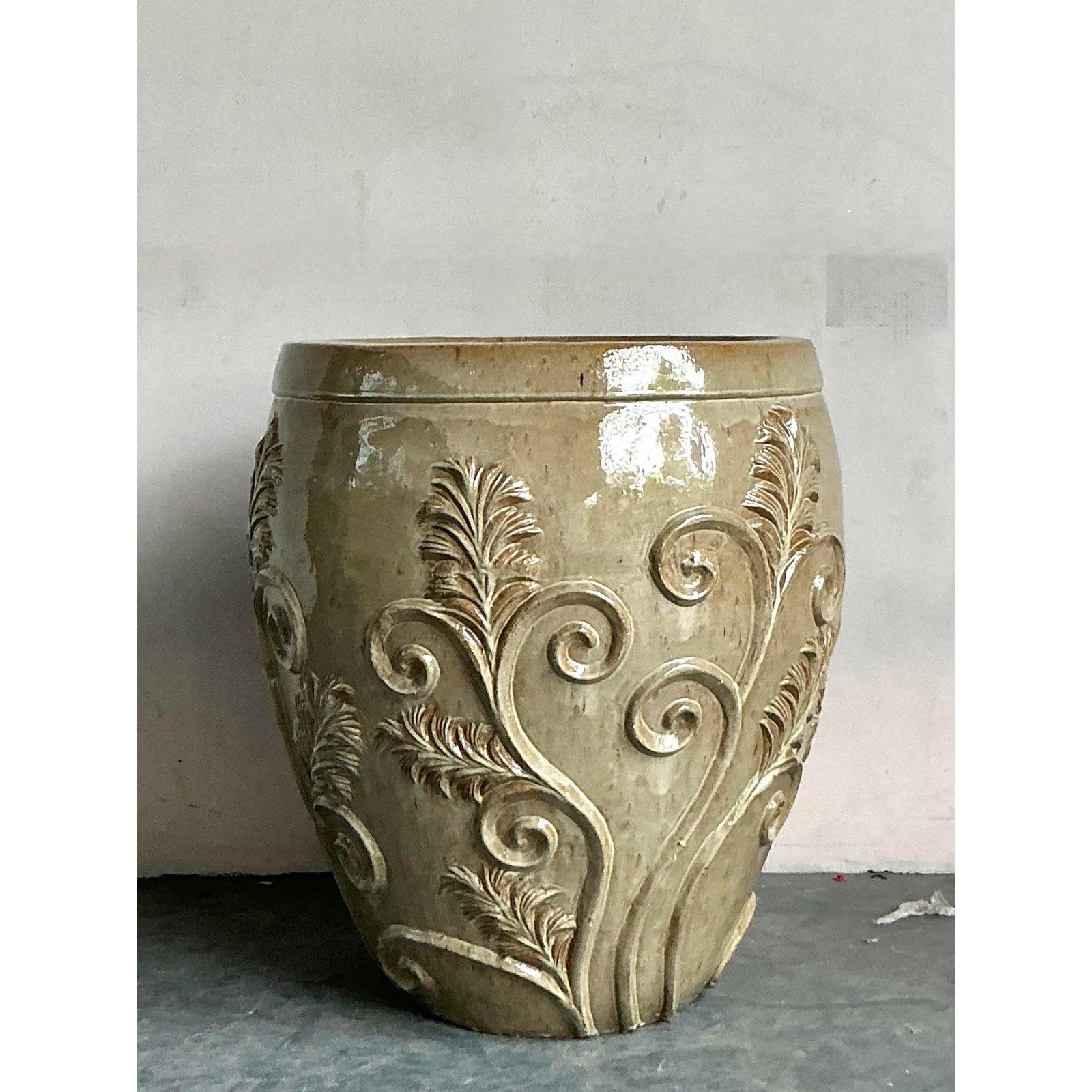 Jardinière monumentale Boho vintage en céramique émaillée en vente 1