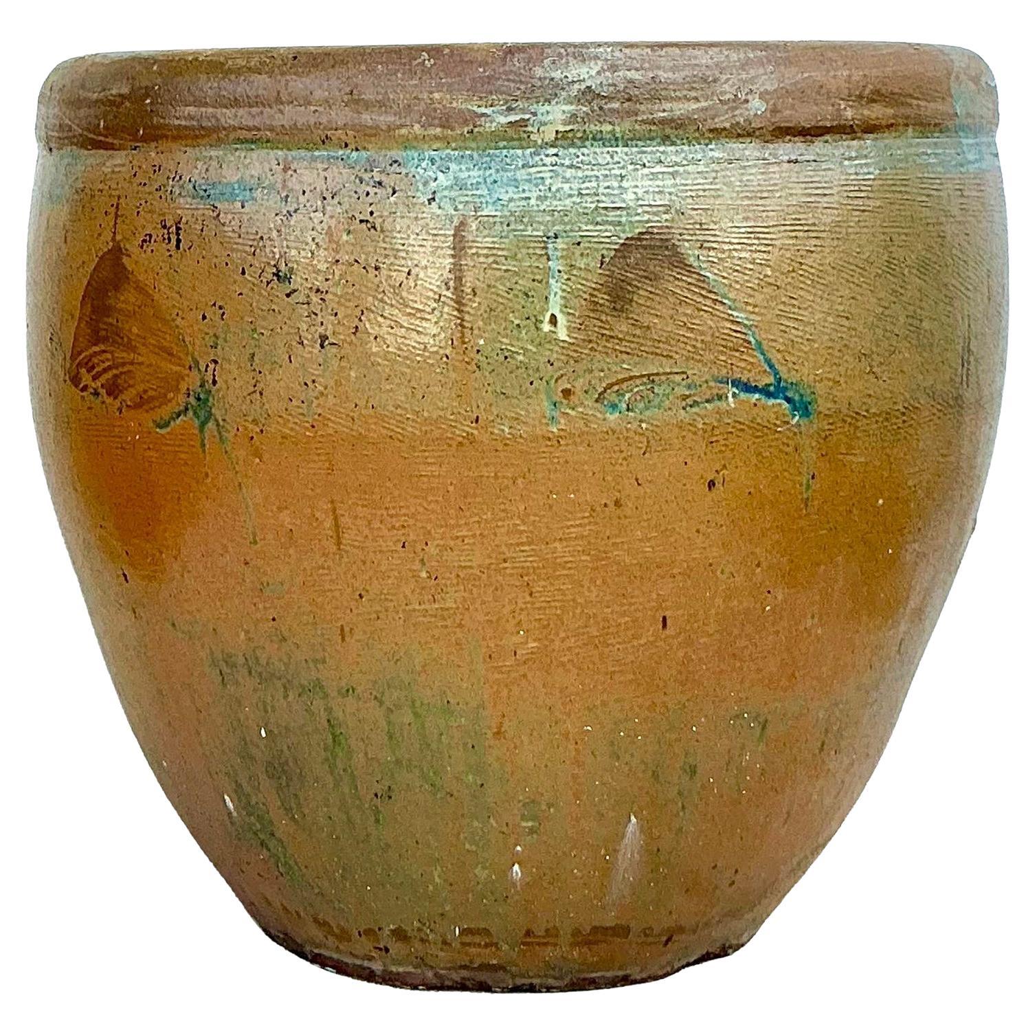 Vintage Boho Monumental Glazed Ceramic Planter