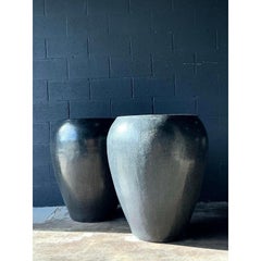 Vintage Boho Monumental Glazed Ceramic Planters - A Pair